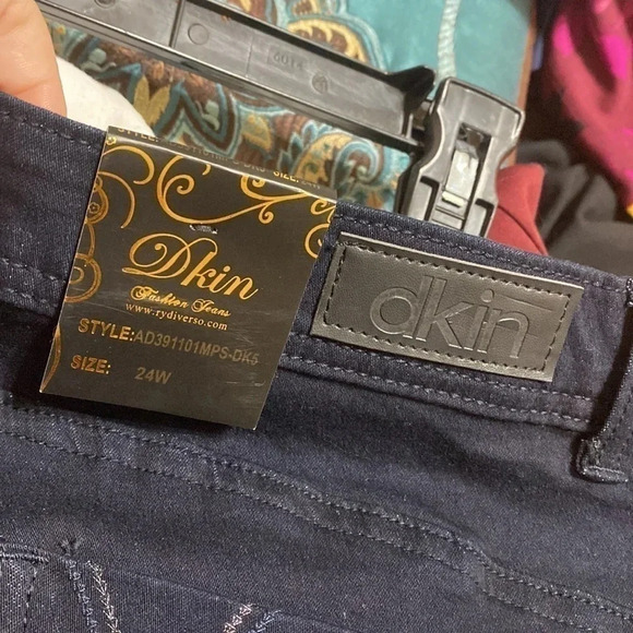 Dkin Black Studded Pockets Stretch Straight Legged Jeans - Picture 8 of 9